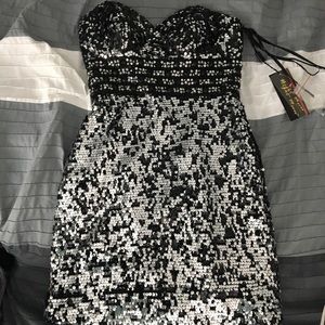Black and silver sequin mini dress strapless